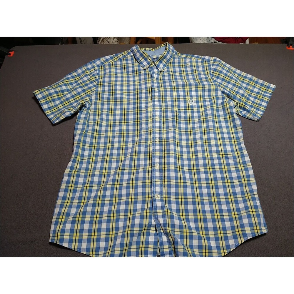 Chaps Shirt Men XL Blue Plaid Short Sleeve Button Up Dad Office Classic Nerd